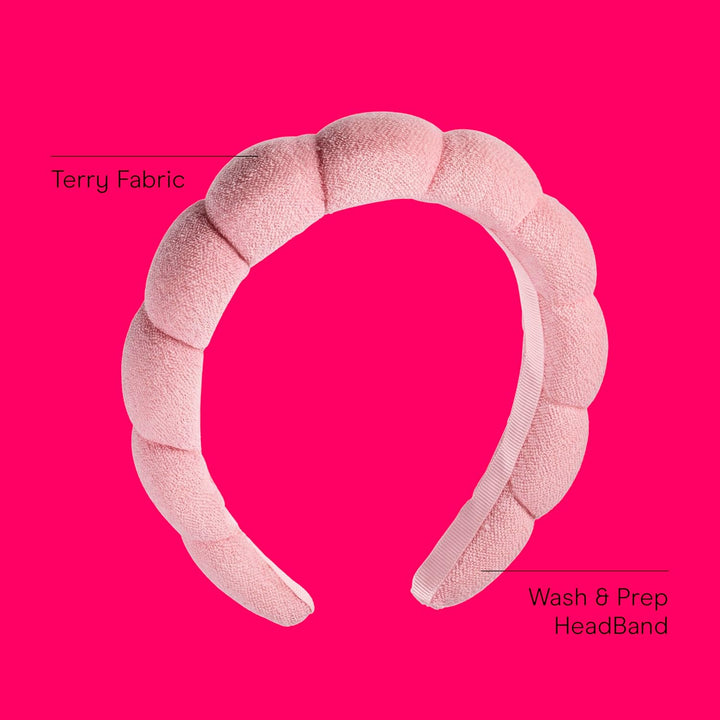 Spa Makeup and Face Washing Headband, Pink Bubble Design, 1 Count, Ultra-Absorbent Microfiber Headband for Washing Face, Soft Terry Cloth, No-Squeeze, No-Pull Band Gentle on Hair and Head