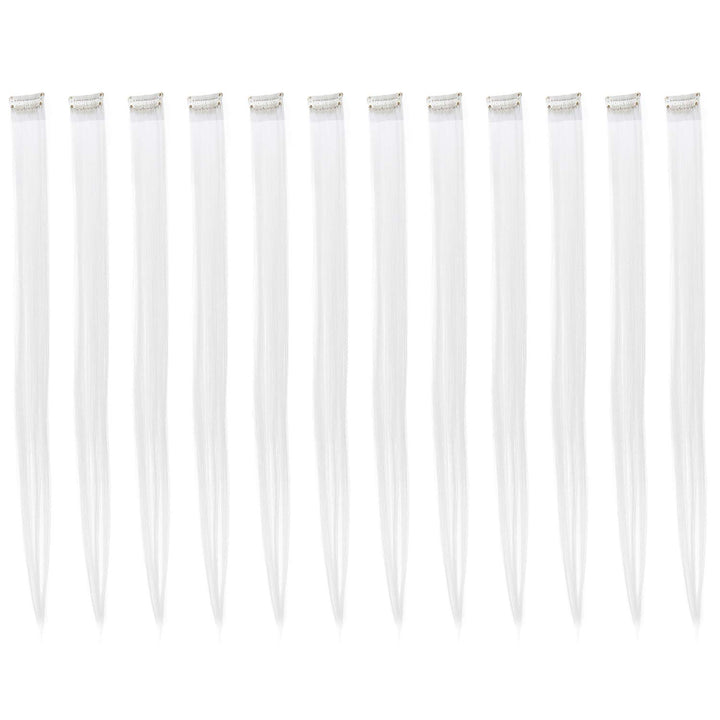 12 Pcs Straight One Color Party Highlights Clip on in Hair Extensions Colored Hair Streak Synthetic Hairpieces (Teal Blue)