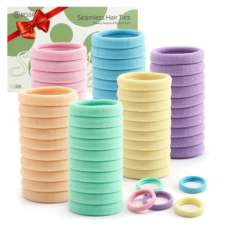 100 Pcs Thick Seamless Brown Hair Ties, Ponytail Holders Hair Accessories No Damage for Thick Hair (Natural Colors)