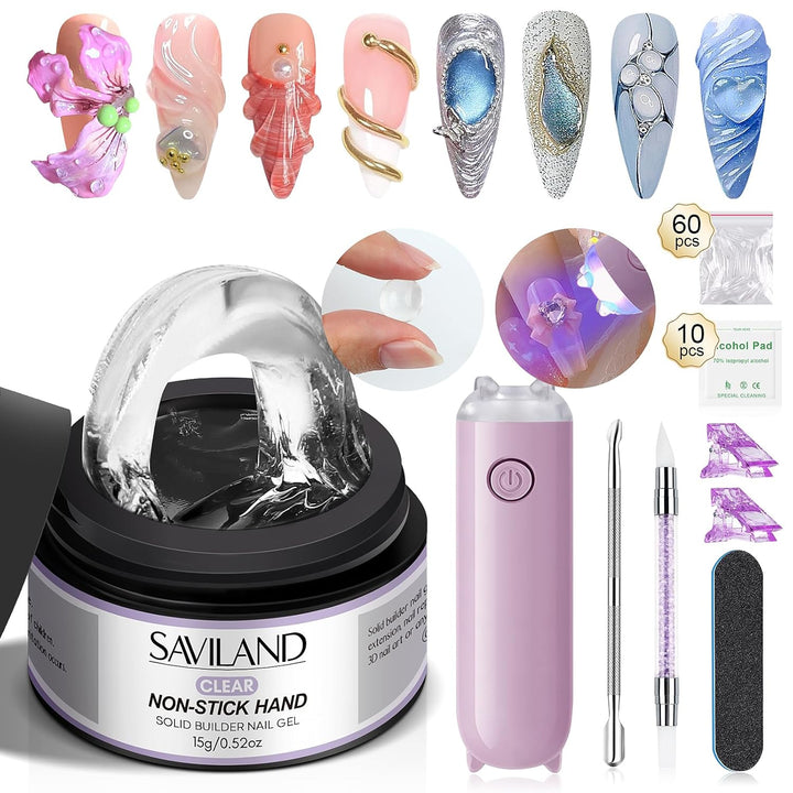 Solid Builder Nail Gel - 60G Large Capacity 3D Nail Gels Sculpting Gel for Art Non-Sticky Hand Carving Glue Extension with Sequins Chrome Powder DIY Salon Home