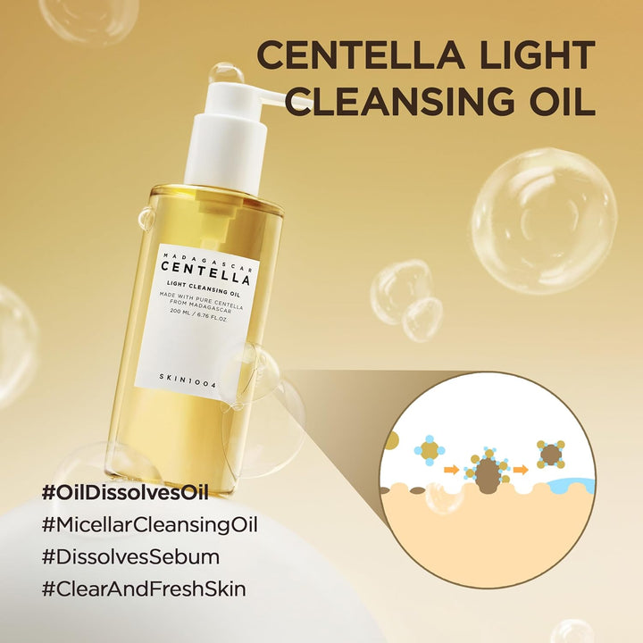 Madagascar Centella Light Cleansing Oil 6.76 Fl.Oz, 200Ml | Gentle Oil Cleanser for Face, Korean Facial Cleanser, Double Cleansing