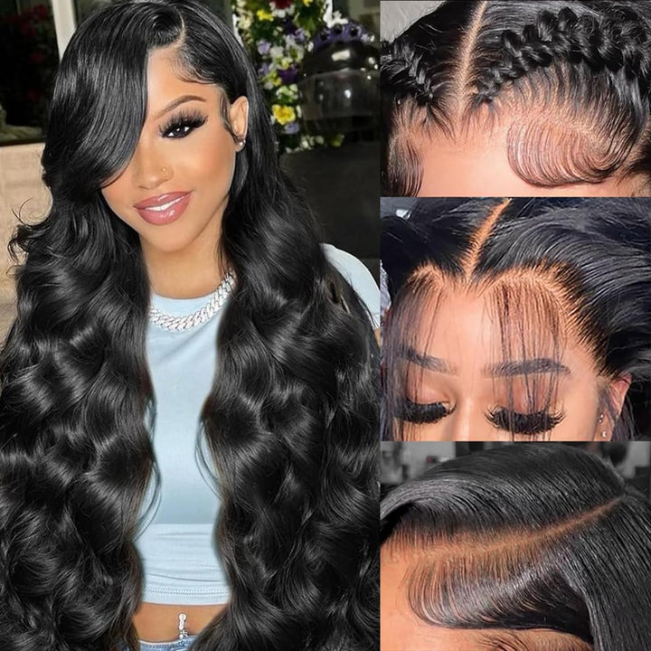 13X6 Body Wave Pre Plucked Human Hair HD Transparent Lace Front Wigs, 180% Density Glueless Lace Frontal Wigs with Baby Hair for Women, 26 Inch