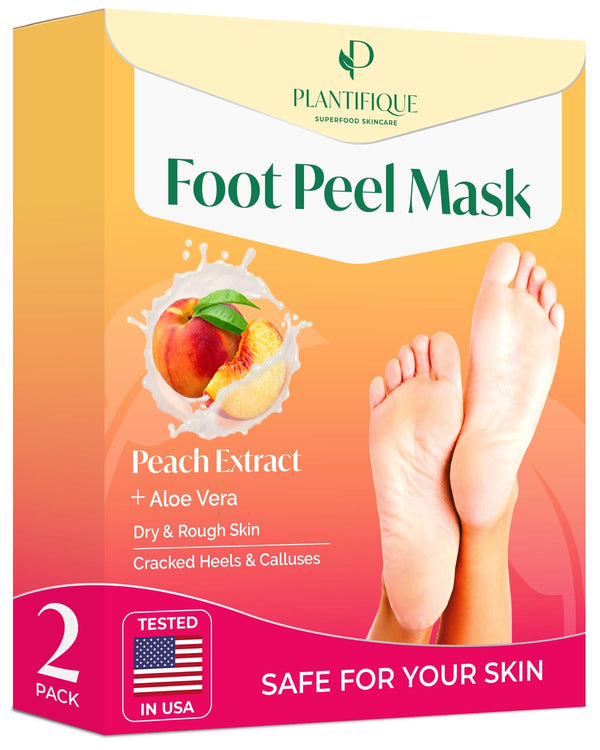 Foot Peeling Mask 2 Pack | Dermatologically Tested Repairs Heels & Removes Dry Dead Skin for Baby Soft Feet | Exfoliating Foot Peel Mask for Dry Cracked Feet | Peach