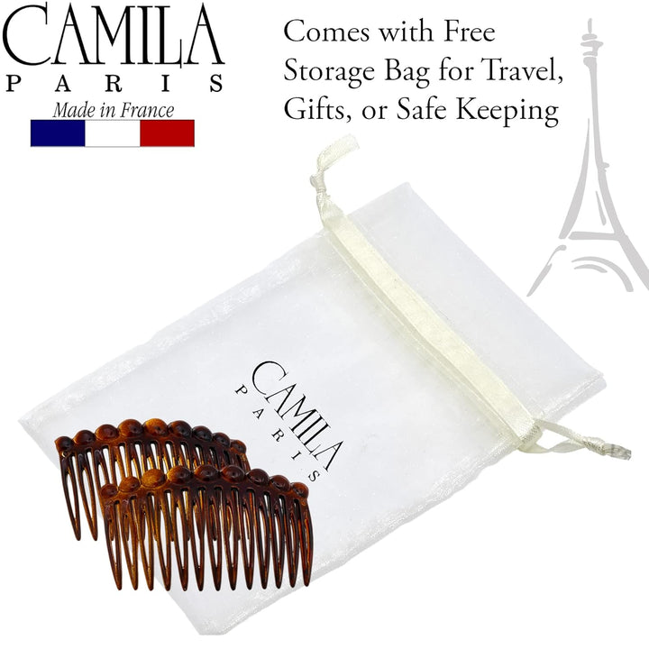Paris CP33/2 French Hair Side Comb Small Tortoise Shell French Twist Hair Combs Decorative, Strong Hold Hair Clips for Women Bun Chignon Up-Do Styling Girls Hair Accessories, Made in France