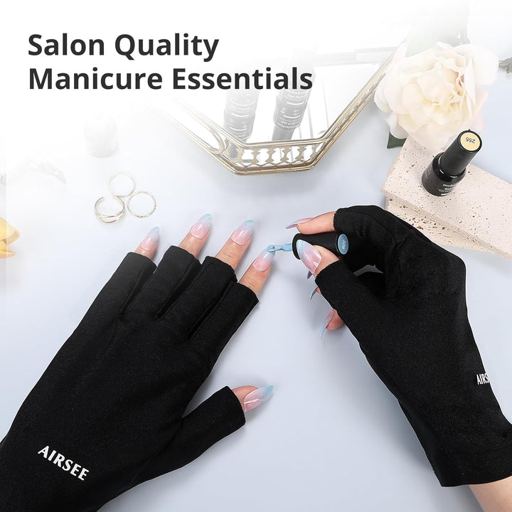 UV Gloves for Nail Lamp,Professional UPF50+ UV Protection Gloves for Manicures Nail Art,Fingerless Gloves That Shield Skin from the Sun and Nail Lamp (Black)