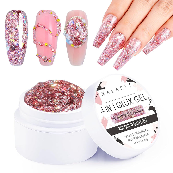 3D Gel Nail Art: Clear Solid Builder Nail Gel 4 in 1 Non-Sticky for Extension UV Glue for Acrylic Nails Rhinestones 3D Sculpting Hard Gels UV/LED Lamp Required 15Ml