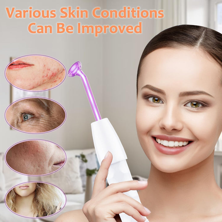 High Frequency Facial Wand -  4 in 1 Violet Portable Handheld High Frequency Facial Machine - at Home Face Skin Wand Device with 4 Pcs Purple Glass Tubes