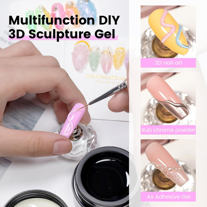 3D Sculpting Gel Clear Painting Gel Polish Nail Art Designs No Wipe Chrome Nail Powder Nails Charms Rhinestone Decoration Adhesive Glue Drawing Painted Sculpture Hard Gelpolish Curing Requires