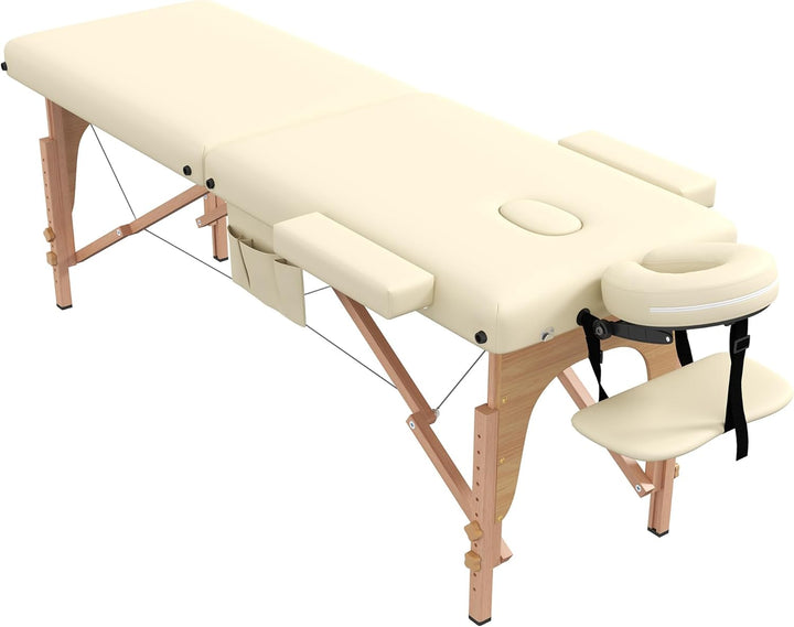 Massage Table Massage Bed Portable, 29 Lbs Light Weight 2 Section Foldable Tattoo Bed Facial Care Spa Lash Bed Height Adjustable Sturdy Wooden Frame with Accessories Carrying Bag, Black