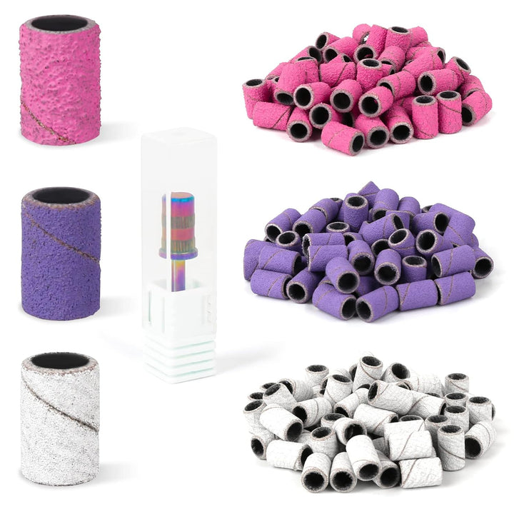 Small Sanding Bands Nail Drill Bit, 80 Piece Extra Fine Sanding Bands for Nail Drill with 3.1Mm Mandrel Bit for Acrylic Nails Gel Removing Shaping Polishing Nail Salon Use (240 Grit, Pink)