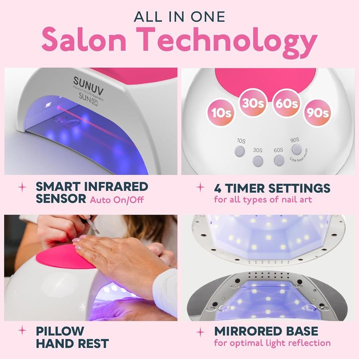 SUN2C UV Light for Nails, UV LED Nail Lamp with 4 Timer Settings, Curing Lights Compatible with All Gel Polish Rose