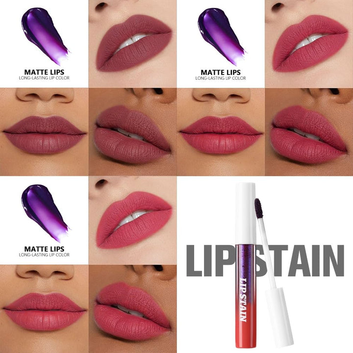 3Pcs Peel off Lip Stain Tints, Maroon Mauve Red Matte Liquid Lipstick Lip Stain Long Lasting Waterproof for Women, Non-Stick Cup Lipstick Peel off Highly Pigmented Not Faded Smudge-Proof Liptint