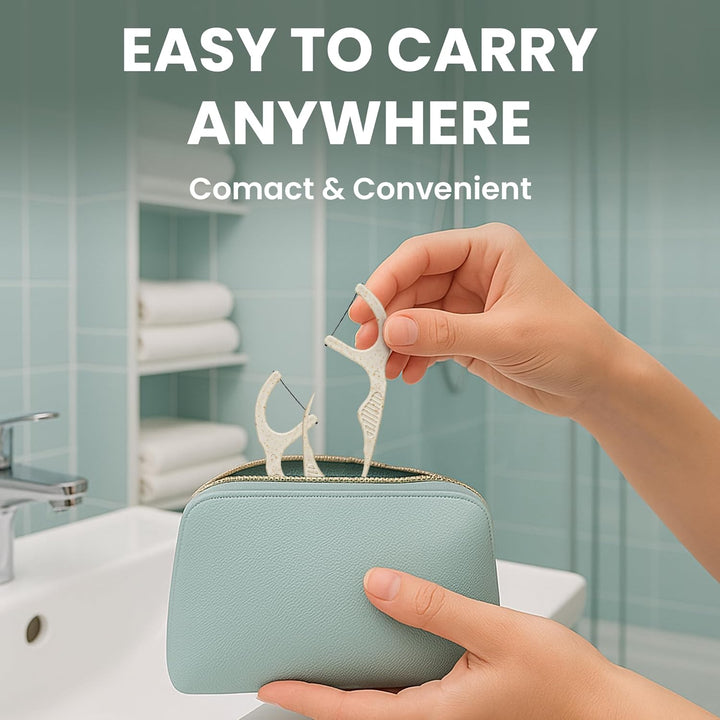 Natural Dental Floss Picks 75 Pack – Organic Biodegradable Floss Sticks with Strong Bamboo Charcoal Thread & Vegan Cornstarch Handle – No Plastics, No Artificial Flavours - Kraft Paper Box