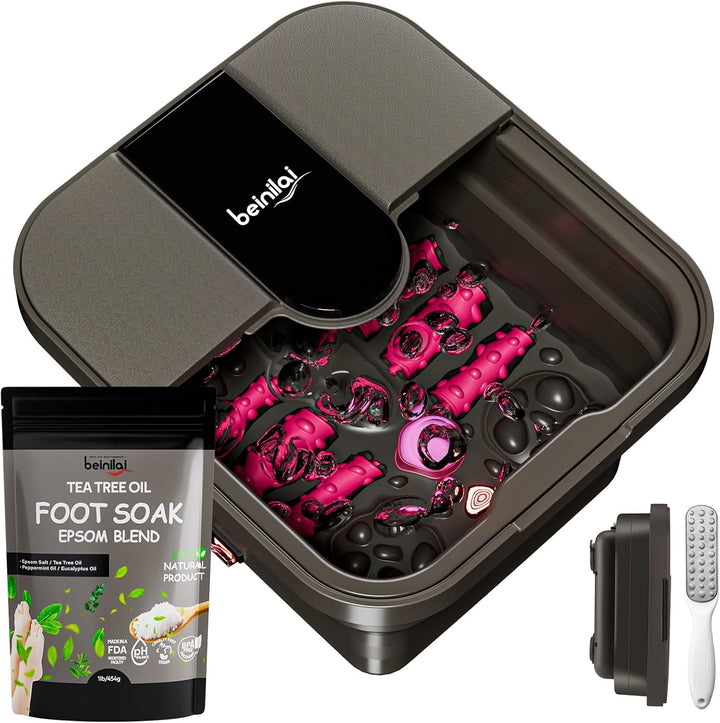 Collapsible Foot Spa,Foot Bath with Heat and Massage and Bubble Jets,Foot Soak Tub with Six Non Motorized Rollers,Acupressure Massage Points,Red Light and Removable Pumice Stone