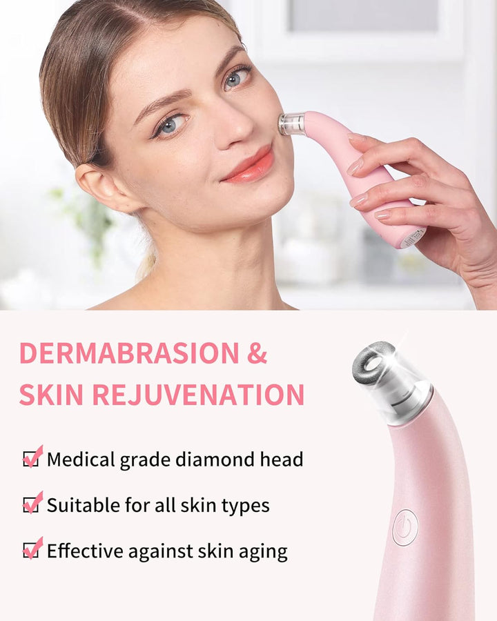 2-In-1 Microdermabrasion Machine for Facial, Diamond Microdermabrasion Device USB Rechargeable - Advanced Home Facial Treatment Machine (Pink)