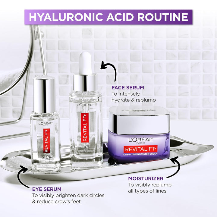Revitalift Hyaluronic Acid + Caffeine Hydrating Eye Serum for Dark Circles, Fragrance Free .67 Fl. Oz + Moisturizer Sample