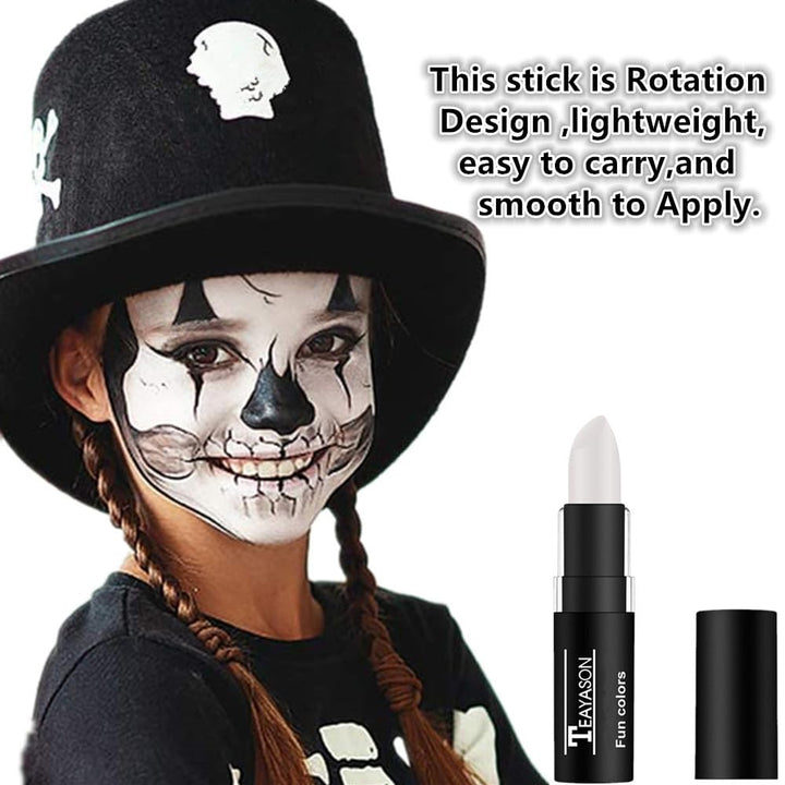 3 PCS Makeup Clown White Cream-Blendable Stick-Eye Black Sticks Face Body Paint Professional Halloween SFX Makeup,Safe Facepaint Nose&Lip Smacking for Sports Festival Make Up(White+Black+Red)