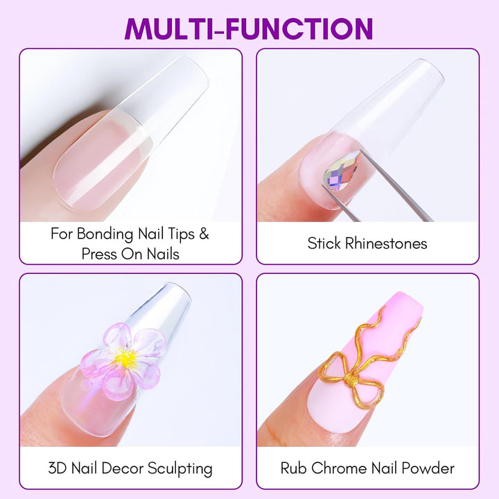 Solid Nail Glue Gel: Extra Strong Gel Nail Glue for Press on Nails & Fake Tips Long-Lasting Strong Adhesion Nails Glue for Acrylic Nails Clear 3D Gels for Nail Art Home Salon UV Light Cured