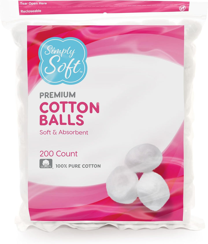 Simply Soft Premium Cotton Balls (600 Count), 100% Pure Cotton, Large Cotton Balls for Face and Nail Polish Remover