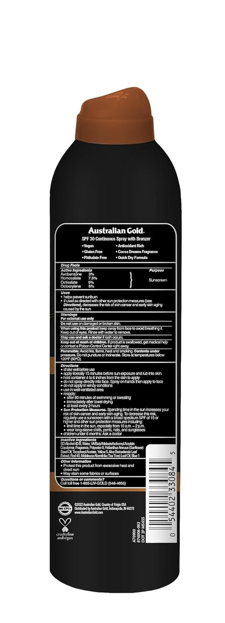 Continuous Spray Sunscreen with Instant Bronzer SPF 30, Immediate Glow & Dries Fast Water Resistant Nongreasy Oxybenzone Free Cruelty Free, Bronzer New, Orange, 6 Oz