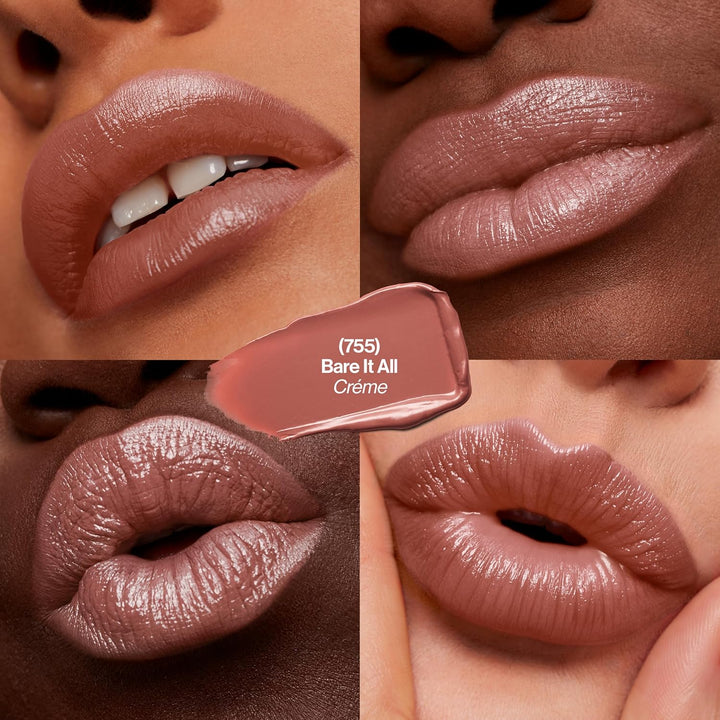 Super Lustrous Lipstick, Creamy Formula for Soft, Fuller-Looking Lips, Moisturized Feel, 755 Bare It All, 0.15 Oz