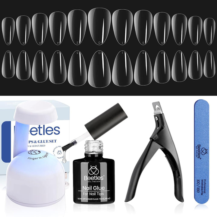 Beetles 9 in 1 Gel Nail Glue for Acrylic Nails Tips, 2 Pcs 10Ml Super Strong Nail Glue for Clear False Nails Tips Base Coat Rhinestones Blooming Art Christmas Nails Long Lasting U V Light Cure