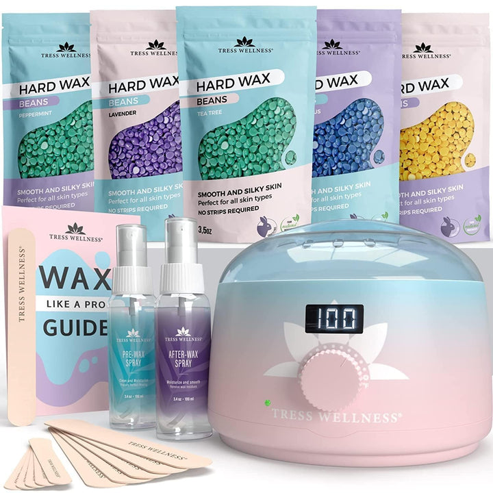 Waxing Kit for Sensitive Skin, Safe for Face & Skin, Prep & Aftercare Spray, Easy to Use, At-Home Kit for Face, Bikini, Brazilian & Full Body - Digital Display, Black Purple Flower