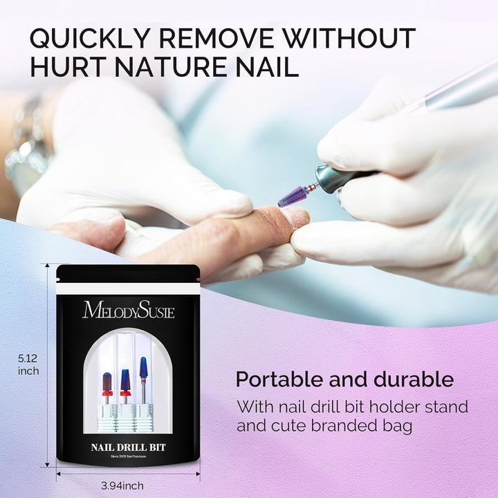 3Pcs Nail Drill Bits Set, 3/32'' Carbide Tungsten Bits, 5 in 1, Smooth round Top Large Barrel and Tornado Bits, Suitable for Manicure Pedicure Cuticle Gel Acrylic Remover, Purple