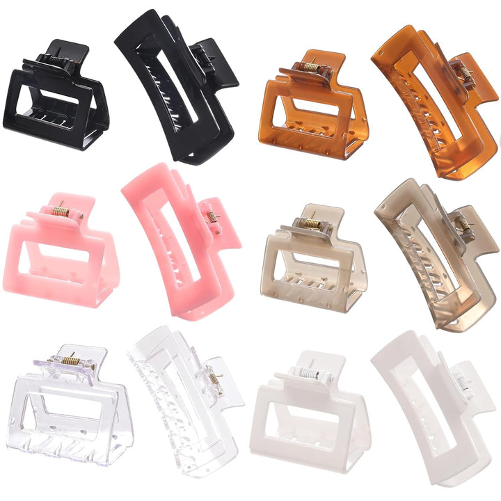 12 Pack Square Claw Clips, Big and Small Neutral Rectangle Hair Claw Clips, Non-Slip Matte Large Hair Clips for Women,Strong Hold Jaw Clip for Thick Thin Hair (Neutral)