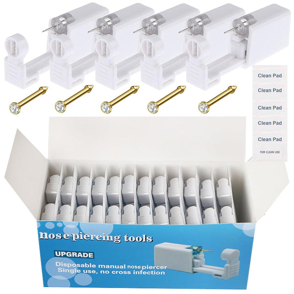 Nose Piercing Gun Kit - 72Pcs Self Nose Piercing Kit Unit Disposable Nose Piercing Gun Including 24Pcs Nose Piercing Gun with 24Pcs Built-In Nose Studs and 24Pcs Clean Tools for Nose Cartilage