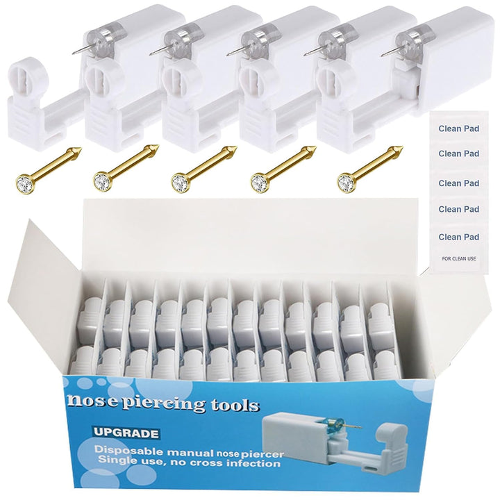 Nose Piercing Gun Kit - 72Pcs Self Nose Piercing Kit Unit Disposable Nose Piercing Gun Including 24Pcs Nose Piercing Gun with 24Pcs Built-In Nose Studs and 24Pcs Clean Tools for Nose Cartilage