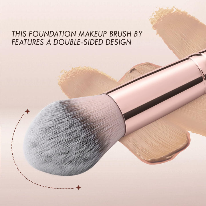 Foundation Makeup Brush, Double-Ended Angled/Round Top Contour Brush for Beauty Blending Liquid Powder, Concealer Cream Cosmetics Blush Makeup Brush (Brown)