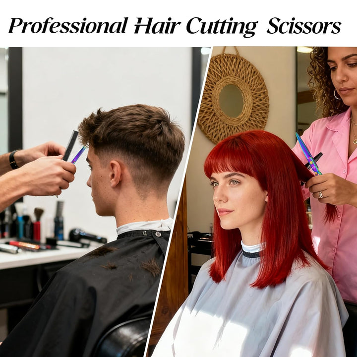 Professional Hair Cutting Shears,6 Inch Barber Hair Cutting Scissors Sharp Blades Hairdresser Haircut for Women/Men/Kids 420C Stainless Steel (Rainbow)