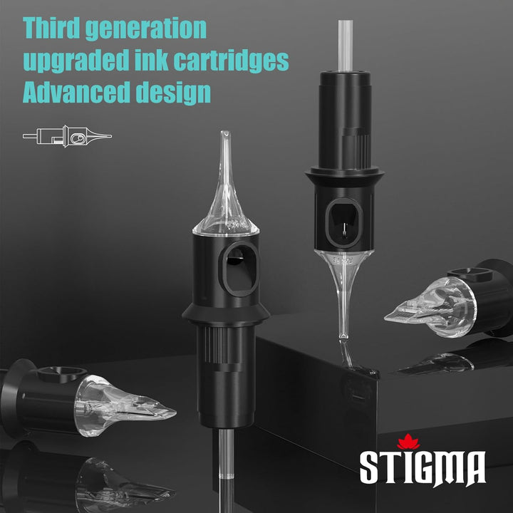 Tattoo Needles Assorted Sizes 50 Pcs Tattoo Cartridge Needles 0.35Mm（3Rl 5RL 7RL 9RL 5RS 7RS 9RS 7RM 9RM 9M1）*5 Disposable Tattoo Cartridges EN05X-50KIT-G