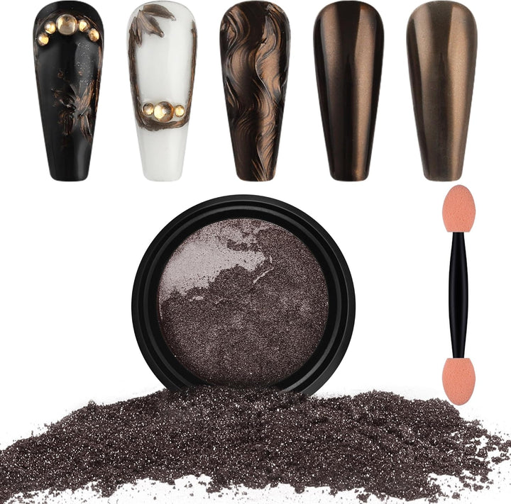 2 Jars Chrome Nail Powder White and Gold Pearl,Iridescent Aurora Powder Metallic Mirror Effect Pigment Pearlescent Mermaid Pearl Glitter Dust Kit (White and Gold)