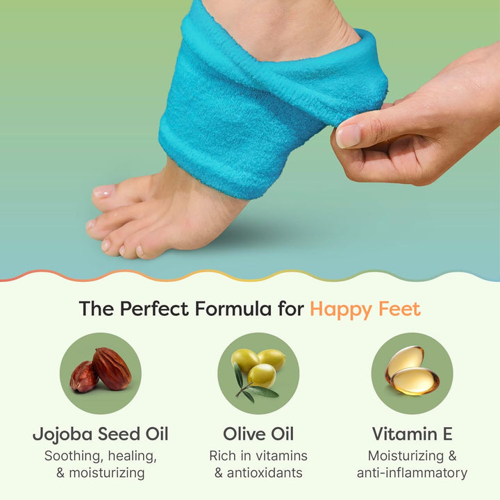 Moisturizing Socks for Cracked Heel Treatment - Vitamin E, Olive Oil and Jojoba Oil Infused Heel Socks to Soften and Hydrate (Fuzzy Blue, Regular)