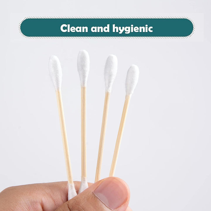 MONCOM Cotton Swabs 500 Count Double round Thick Tips | Biodegradable Eco-Friendly Strong Wooden Sticks Cotton Swabs for Ears | Firm Qtips Cotton Swabs | Natural Cotton Buds, 3 Inch, One Small Box