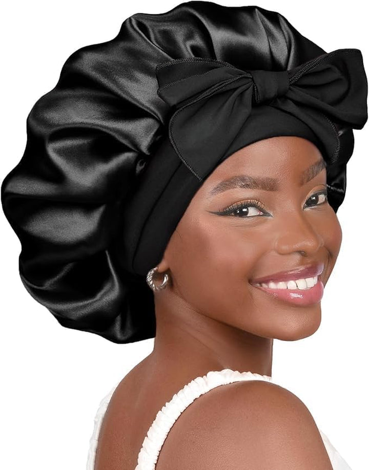 Silk Bonnet for Sleeping Women Adjustable Double Layer Satin Bonnet Reduce Friction Prevent Frizz Natural Curly Hair