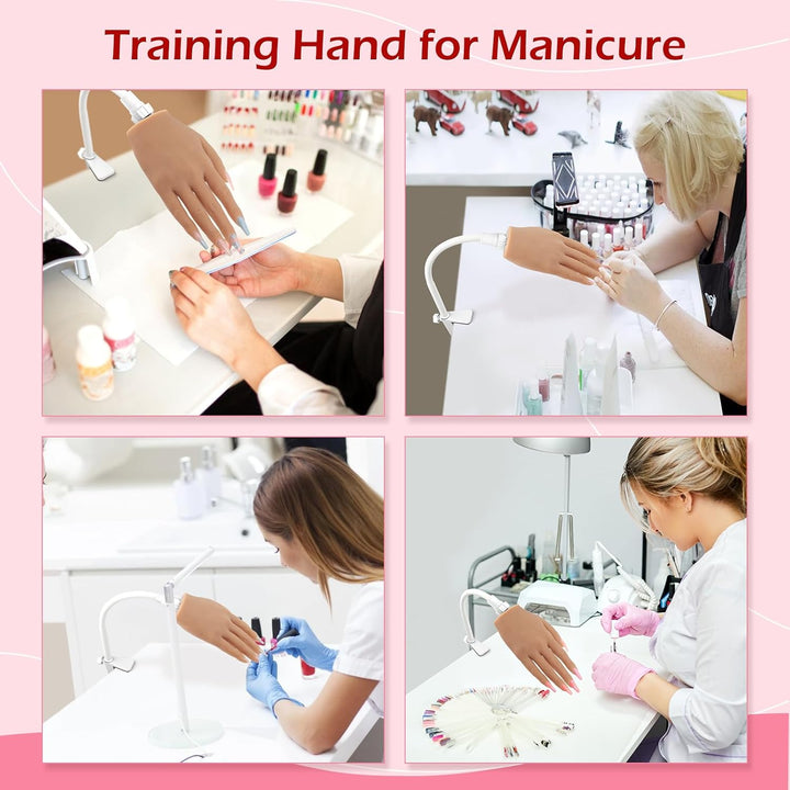Practice Hand for Acrylic Nails, Silicone Nail Hand Practice, Flexible Fingers Fake Training Hand False Mannequin Hands for Nail Practice, Hand Model Kit for Nail Supplies Manicure Beginners