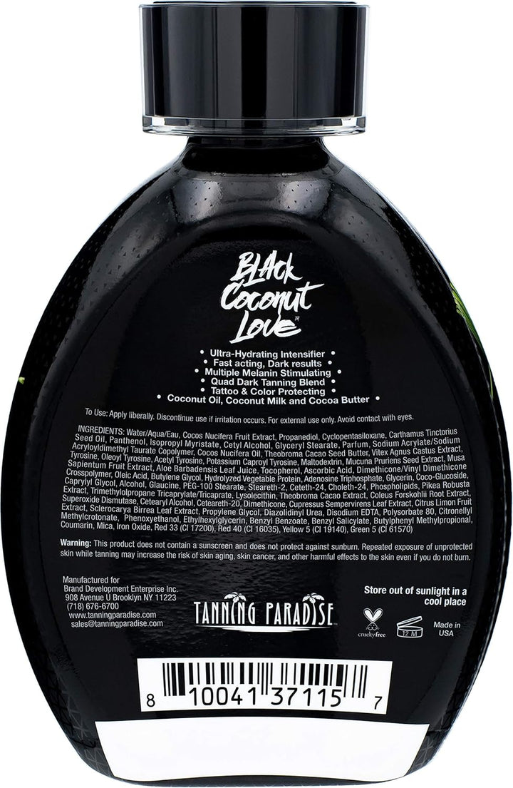 Black Coconut Love Tanning Lotion | Coconut Oil | Age-Defying | Tattoo Protecting Formula | Ultra Hydrating Dark Tanning Lotion, 13.5Oz