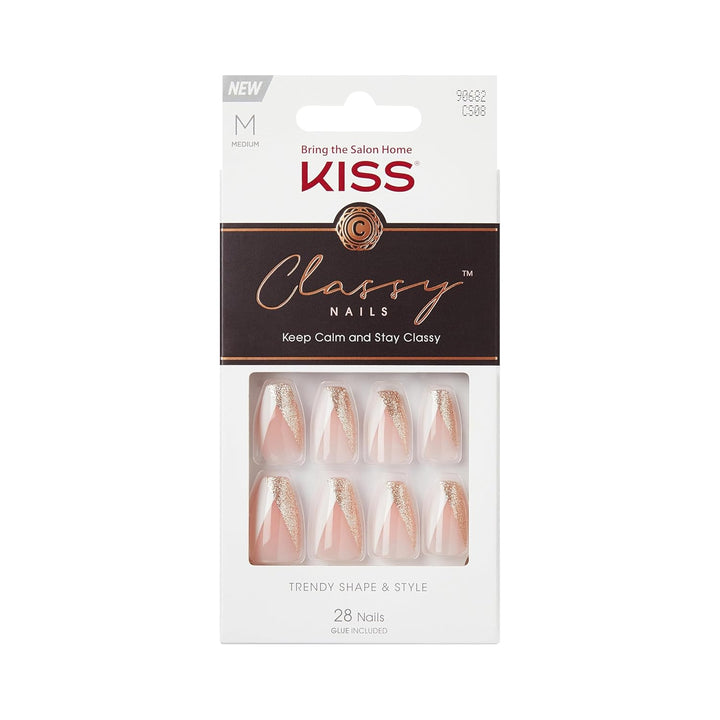 Classy, Press on Nails, Nail Glue Included, 'Dashing', Light White, Medium Size, Almond Shape, Includes 28 Nails, 2G Glue, 1 Manicure Stick, 1 Mini File