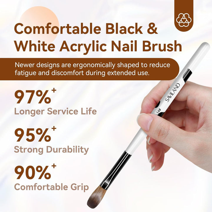 3Pcs Acrylic Nail Brush Set, Size 8/10/14 Kolinsky Acrylic Nail Brushes for Acrylics Application, Acrylics Powder Nails Art Extension with Black & White Handle for Beginner & Professional