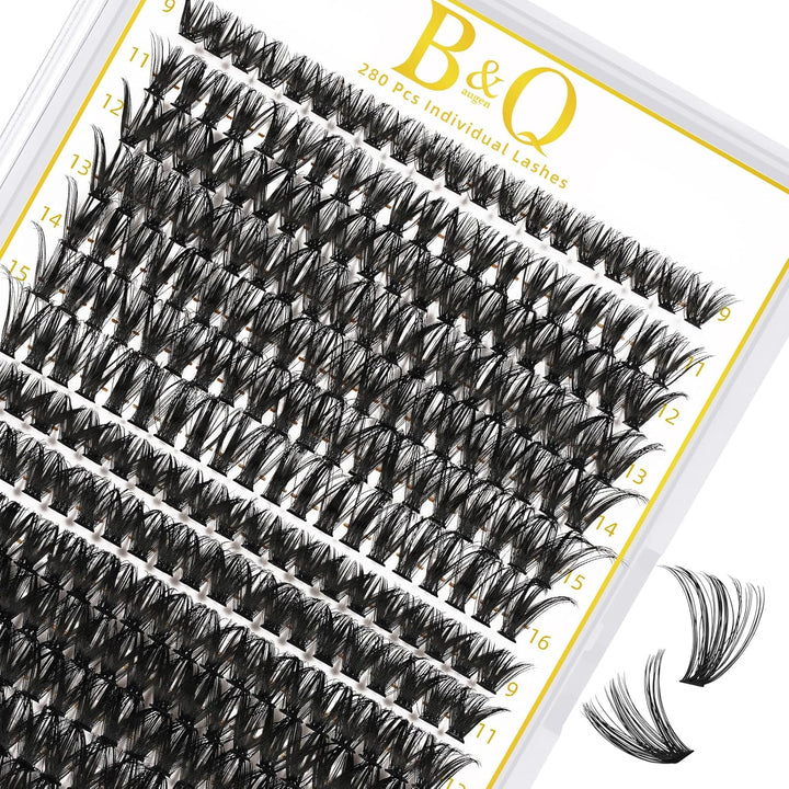 B&Q Lash Clusters Kit 280PCS Eyelash Clusters Kit,30D 40D D 9-16MIX Individual Lash Comfortable Eyelash Extension Set, Classic Look with Bond and Seal Waterproof, Remover DIY at Home(Set,30D+40D)
