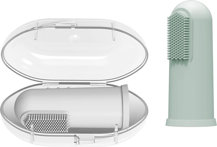 Silicone Finger Toothbrush for Baby with Travel-Storage Case, 3M+, Gray and Light Green, 2 Count, (Pack of 1)