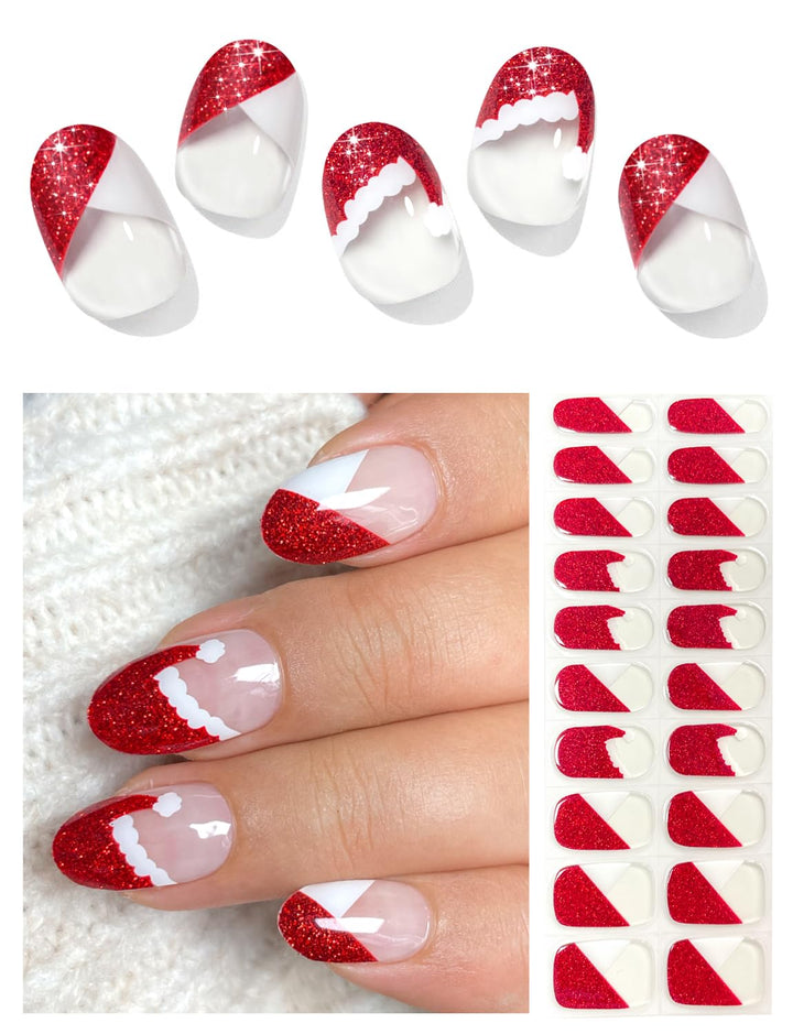 Semi Cured Gel Nail Strips (A White French Tip), Clear Base, 20 Pcs Gel Nail Wraps, Stickers, UV Light Required, Salon Quality, Long Lasting