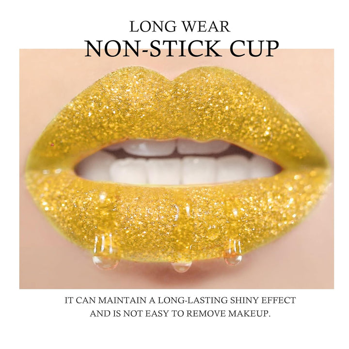 3 Colors Glitter Lip Kit, Diamond Metllic High Pigmented Powder for Lips Cosmetics, Glitter Lips Makeup,With Lip Primer and Brush, Long Wear-Set D