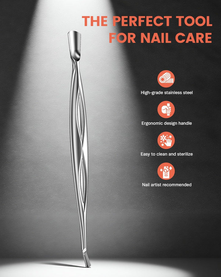Cuticle Pusher with Trimmer - Elegant Precision Cuticles Fork, Dual-Ended Stainless Steel Manicures and Pedicures Tool for Exquisite Nail Care - Silver