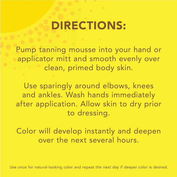 Natural Glow Instant Sun Body Mousse, Self Tanner for Light Bronze Tan, Sunless Tanning Body Bronzer for Natural Looking Color Instantly, 6 Oz