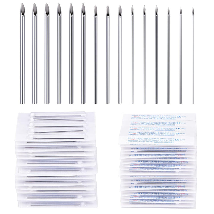 50PCS Mixed Body Piercing Needles, 12G 14G 16G 18G 20G Disposable Sterile Stainless Steel Piercing Needles for Ear Nose Navel Belly Nipple Tongue Lip Piercing