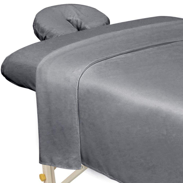 Premium Microfiber 3-Piece Massage Sheet Set, Cool Grey, Ultra-Light, Stain, and Wrinkle-Resistant, Includes Flat, Fitted Sheet and Massage Face Rest Cover
